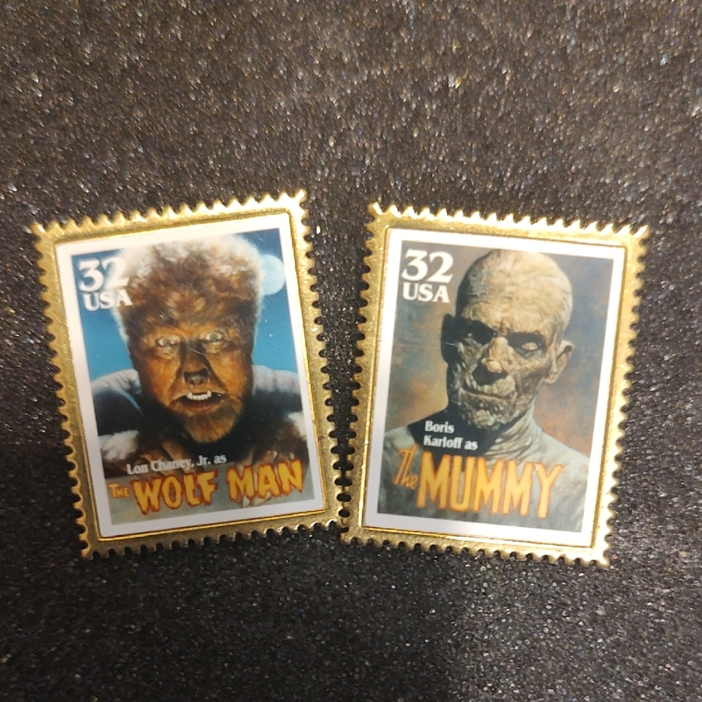 Classic Monster Movie USPS Stamp Pin Set - The Wolf Man & The Mummy